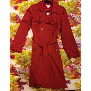 NEW VINTAGE Talbot's Women's Mod Preppy Red Belted Trench Coat Size 16 Stretch